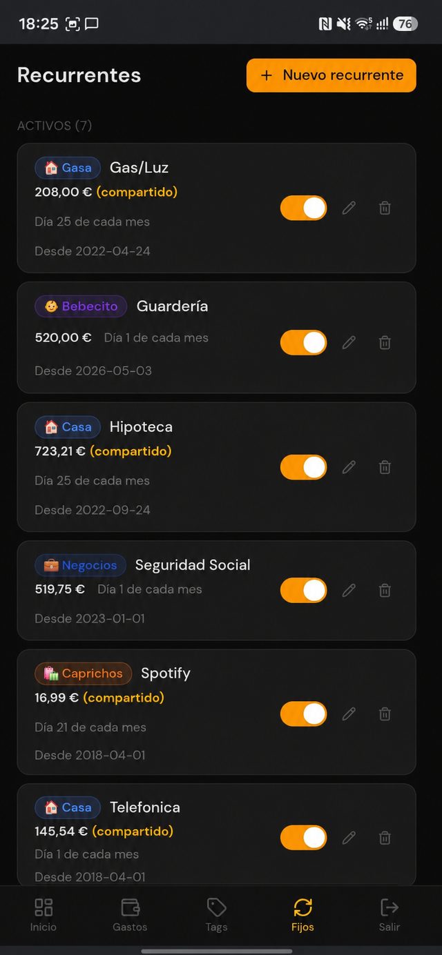 Pantalla de gastos recurrentes y suscripciones