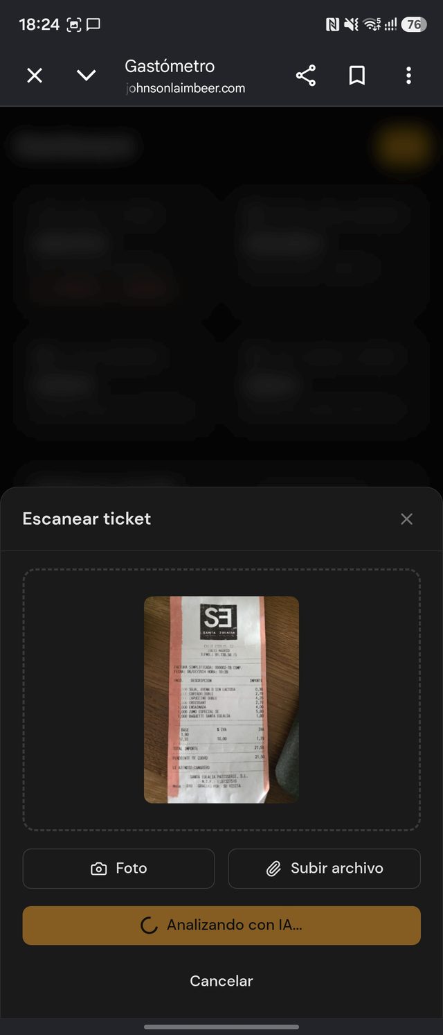 Escaneo de un ticket con extracción automática de datos